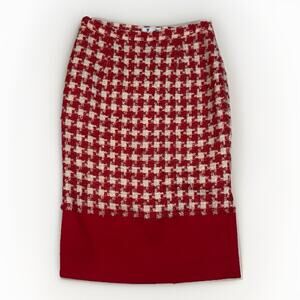 VTG Moschino Cheap Chic Houndstooth Wool Red Midi Pencil Skirt Womens Size US 6